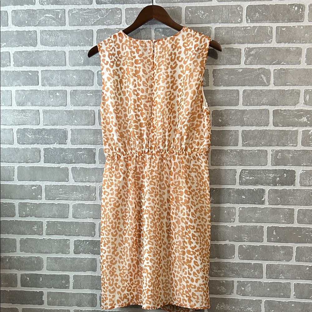 Sam Edelman NWT Leopard Print Mini Dress Tan Cream Ruffle Faux Wrap Size M - Picture 5 of 11